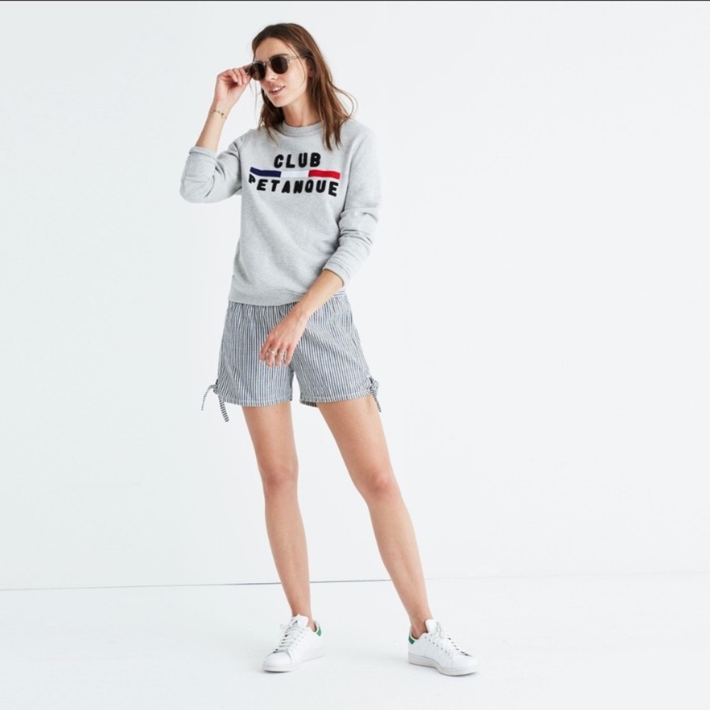 Madewell Pull-On Side-Tie Shorts in Chambray Stripe